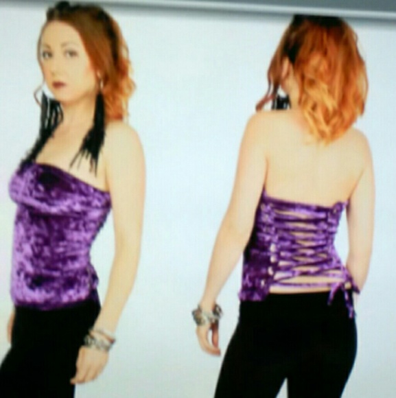 Panne CRUSHED VELVET baby pink corset lace top - Picture 4 of 6